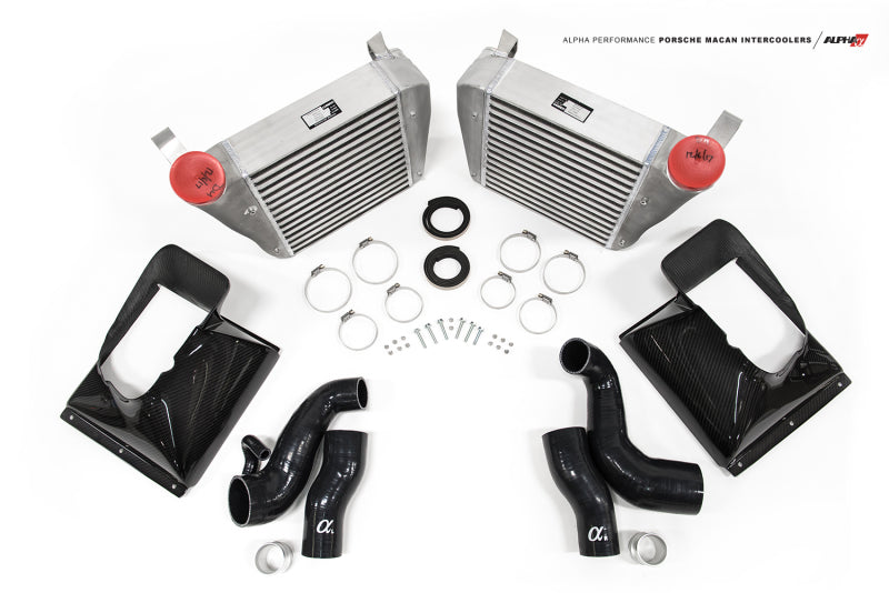 AMS Performance Porsche Macan 3.0L/3.6L Alpha Intercooler Kit w/Carbon Fiber Shrouds ALP.24.09.0001-1