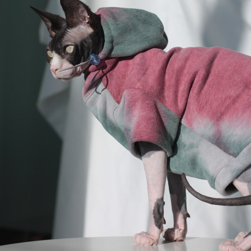 Pet Cats And Dogs Plus Velvet Warmth And Thick Tie-dye Hooded Sweater In Autumn And Winter