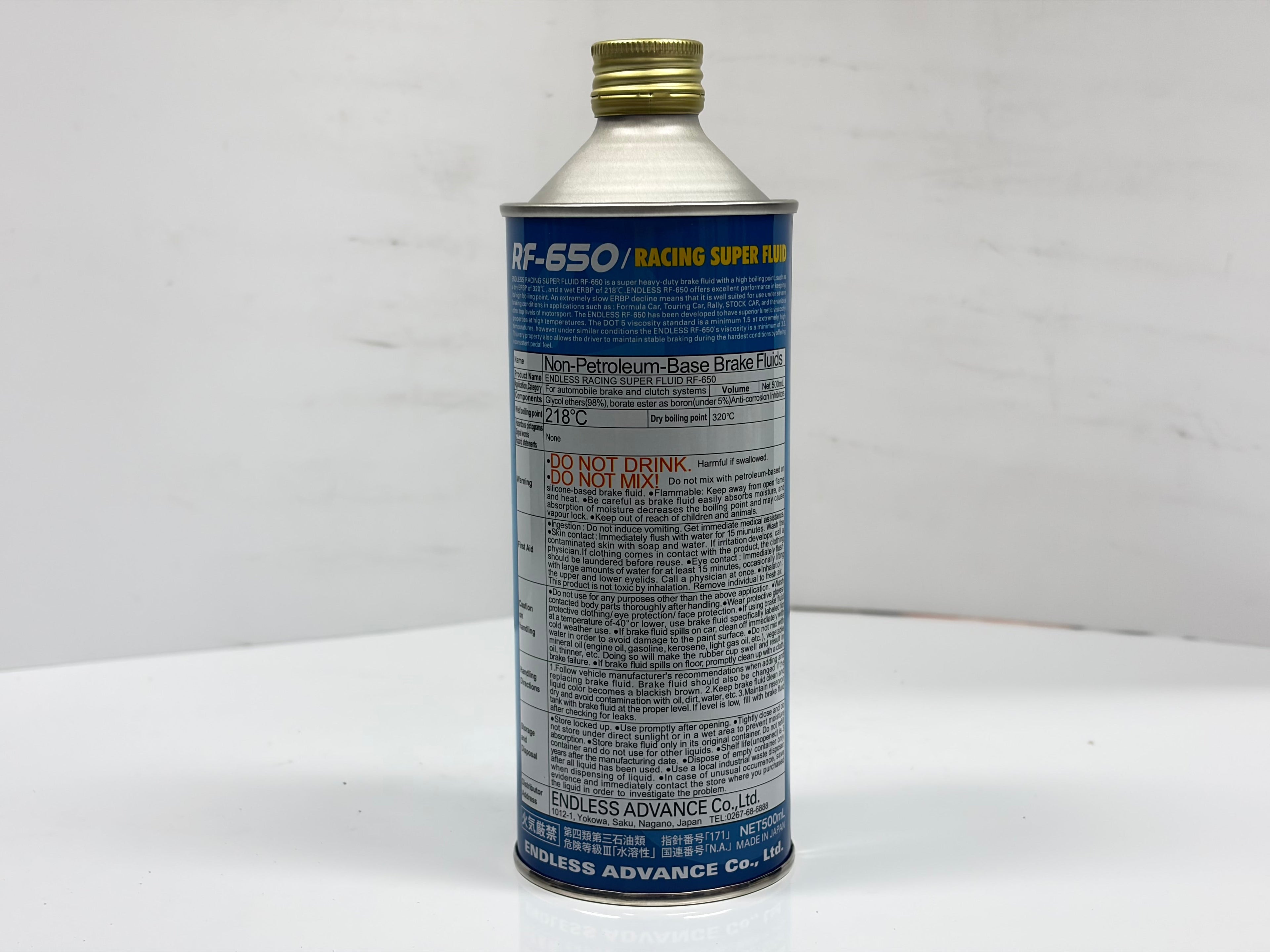 Endless RF‑650 Racing Brake Fluid 500 mL - 613°F Dry Boiling Point, Motorsport Grade RF650