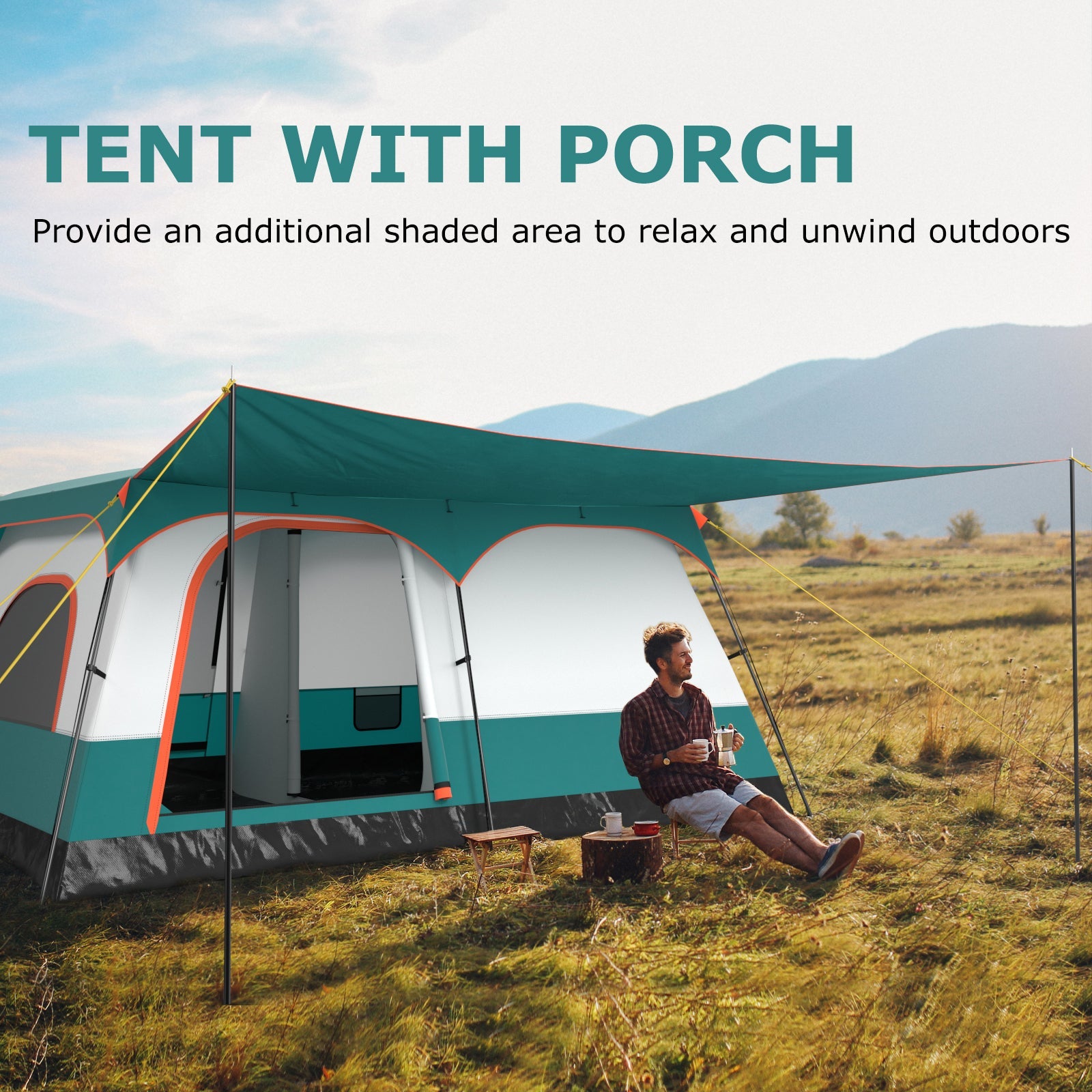 8-10 Person Camping Tent with Double Rooms and 2 Doors