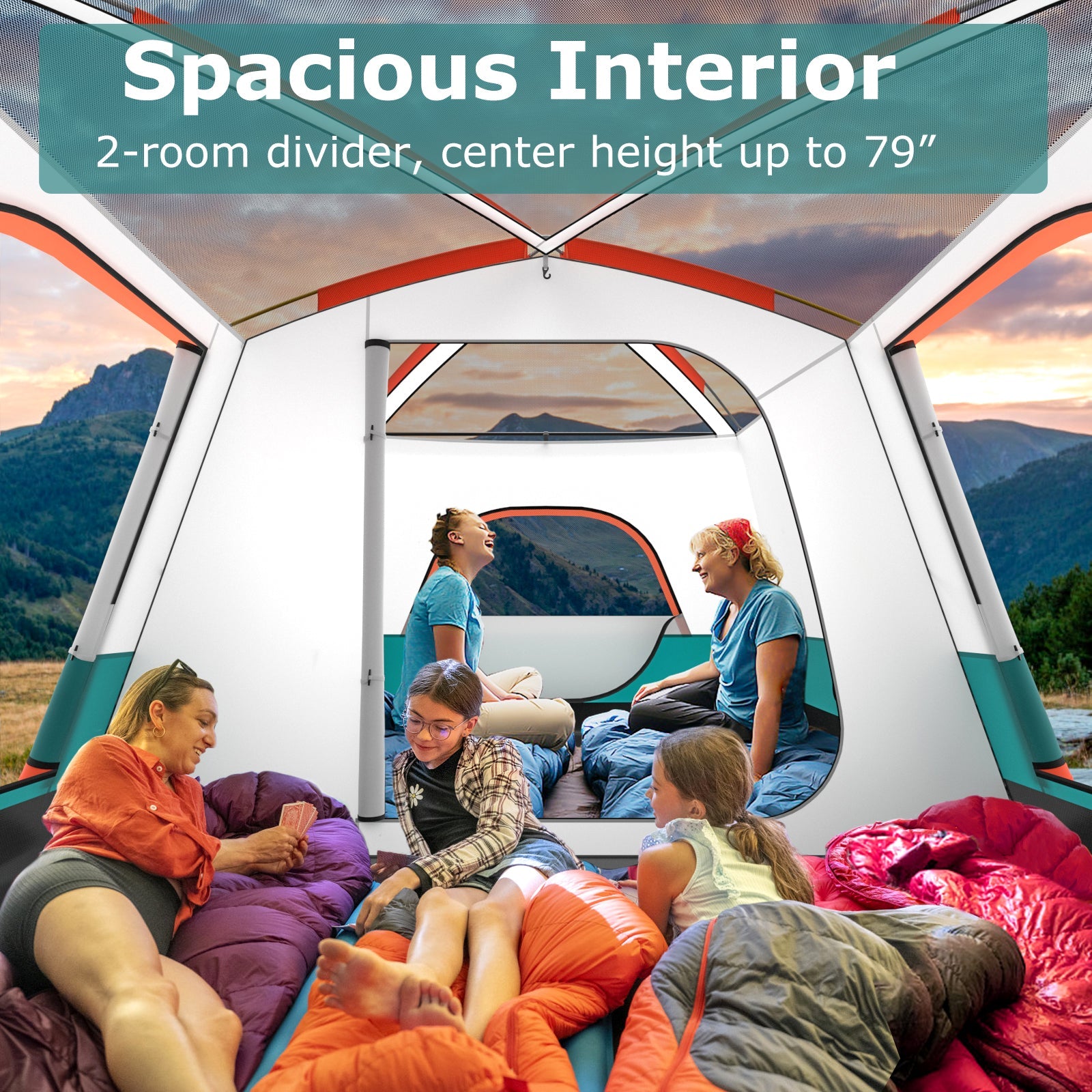 8-10 Person Camping Tent with Double Rooms and 2 Doors