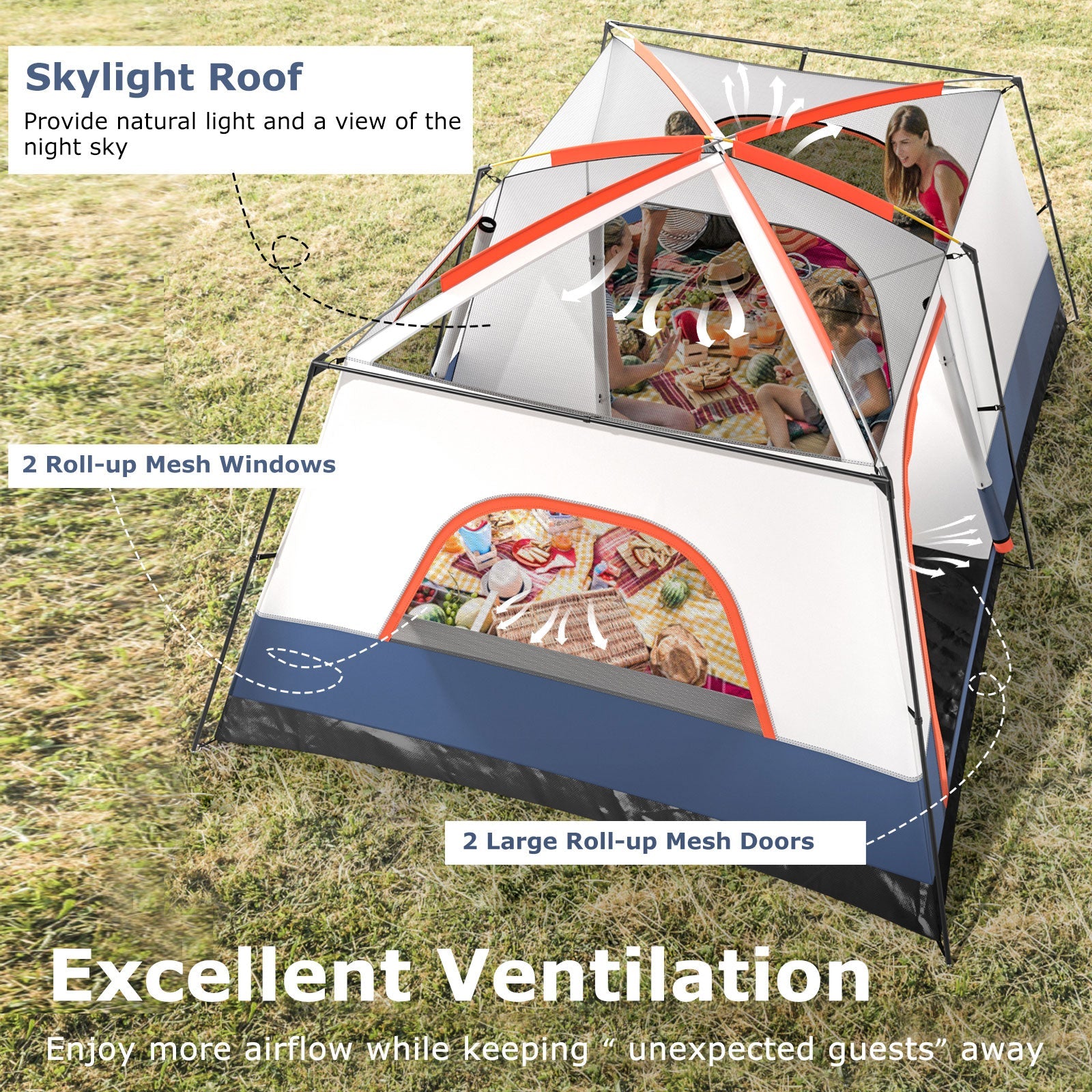 8-10 Person Camping Tent with Double Rooms and 2 Doors