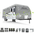 Umbrauto Bi-component Hi-tech Fabric RV Cover,Travel Trailer Cover, Waterproof Camper Cover, Toy Hauler Cover with Tongue Jack Cover, Extra Windproof Ropes, Gutter Covers