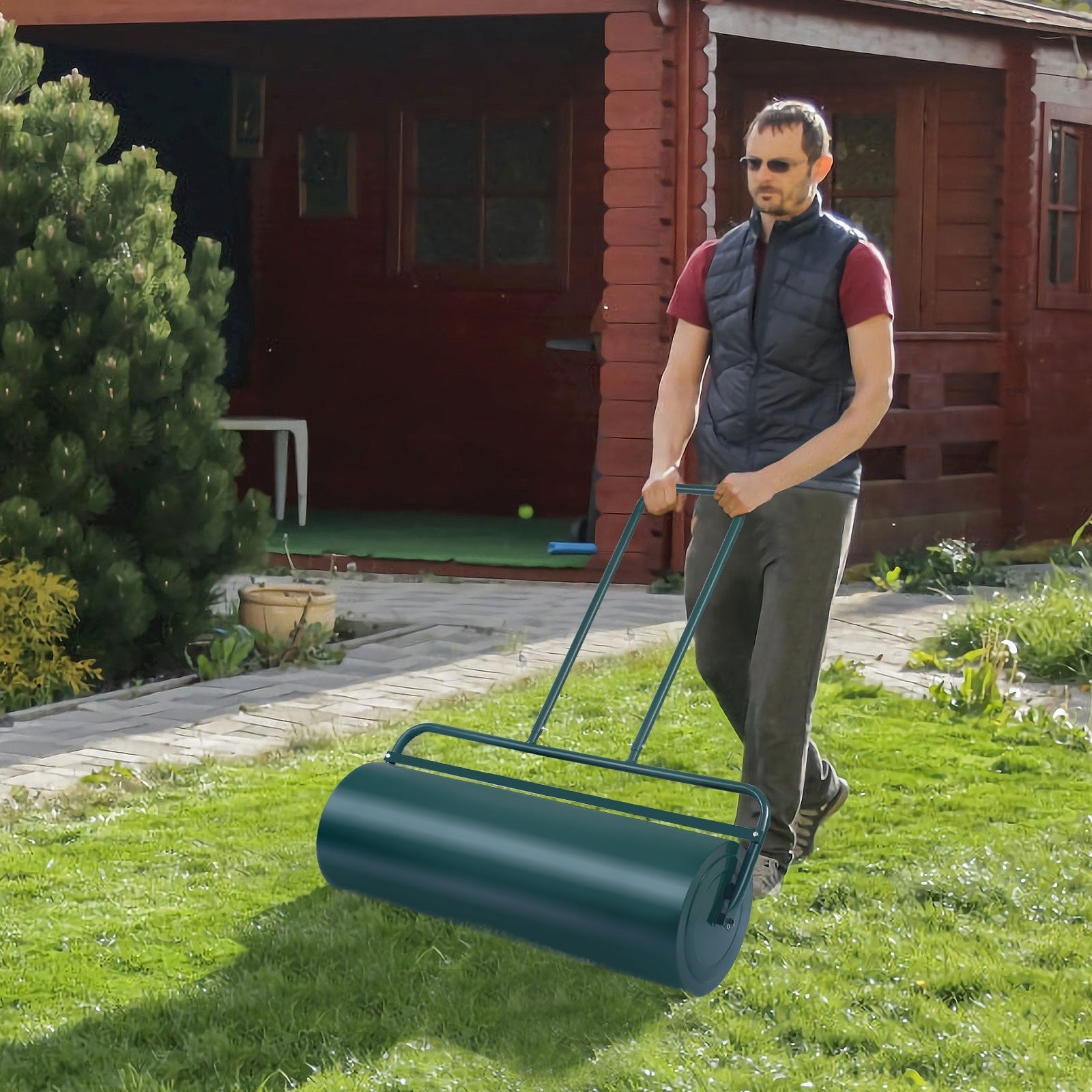 36 x 12 Inch Tow Lawn Roller Water Filled Metal Push Roller