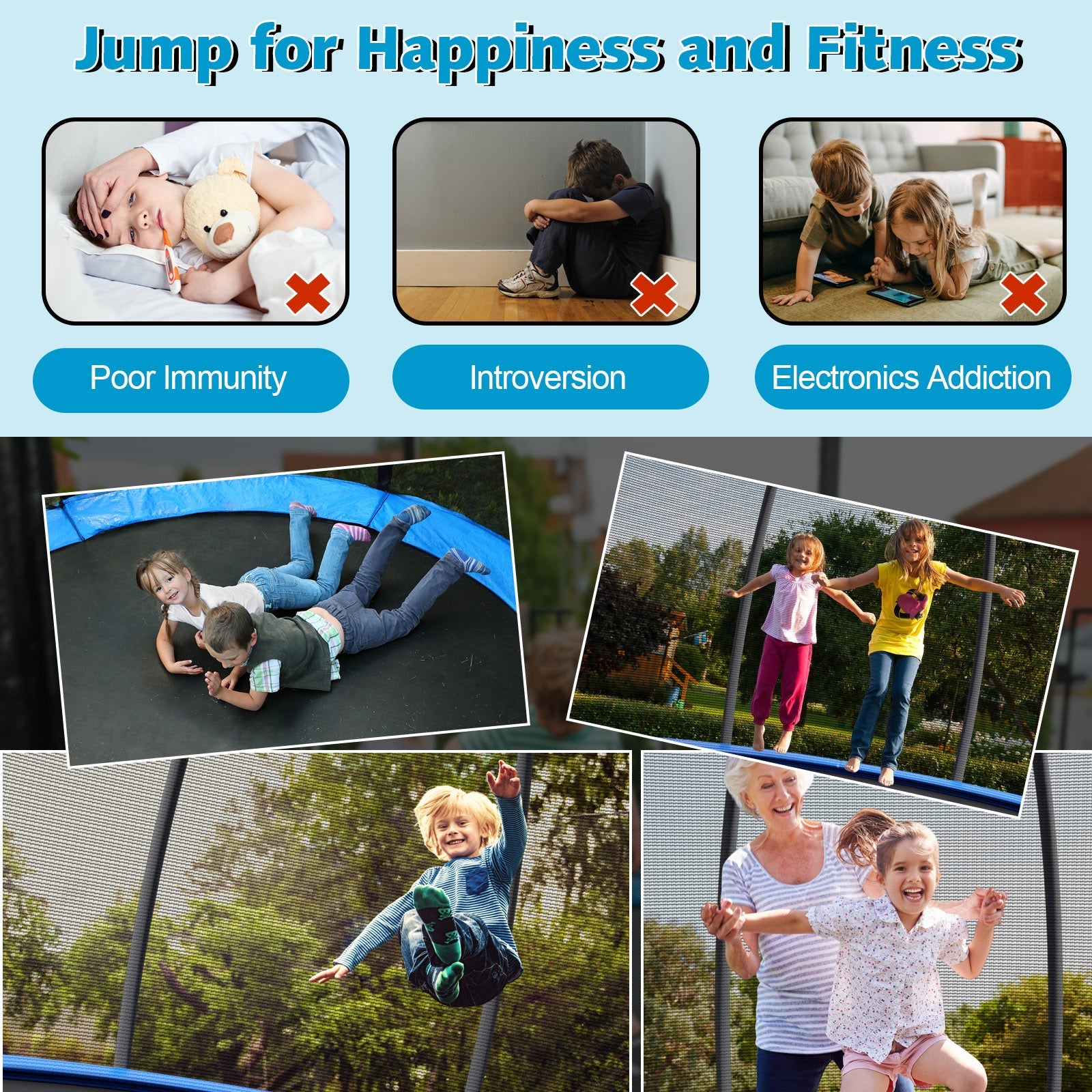 8 Feet ASTM Approved Recreational Trampoline with Ladder-Blue