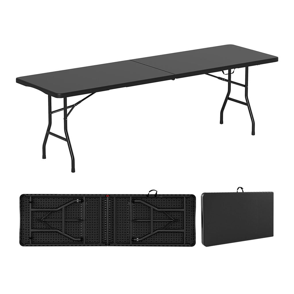 8 ft Portable Folding Table 350 LBS Fold-in-Half Table with HDPE Tabletop
