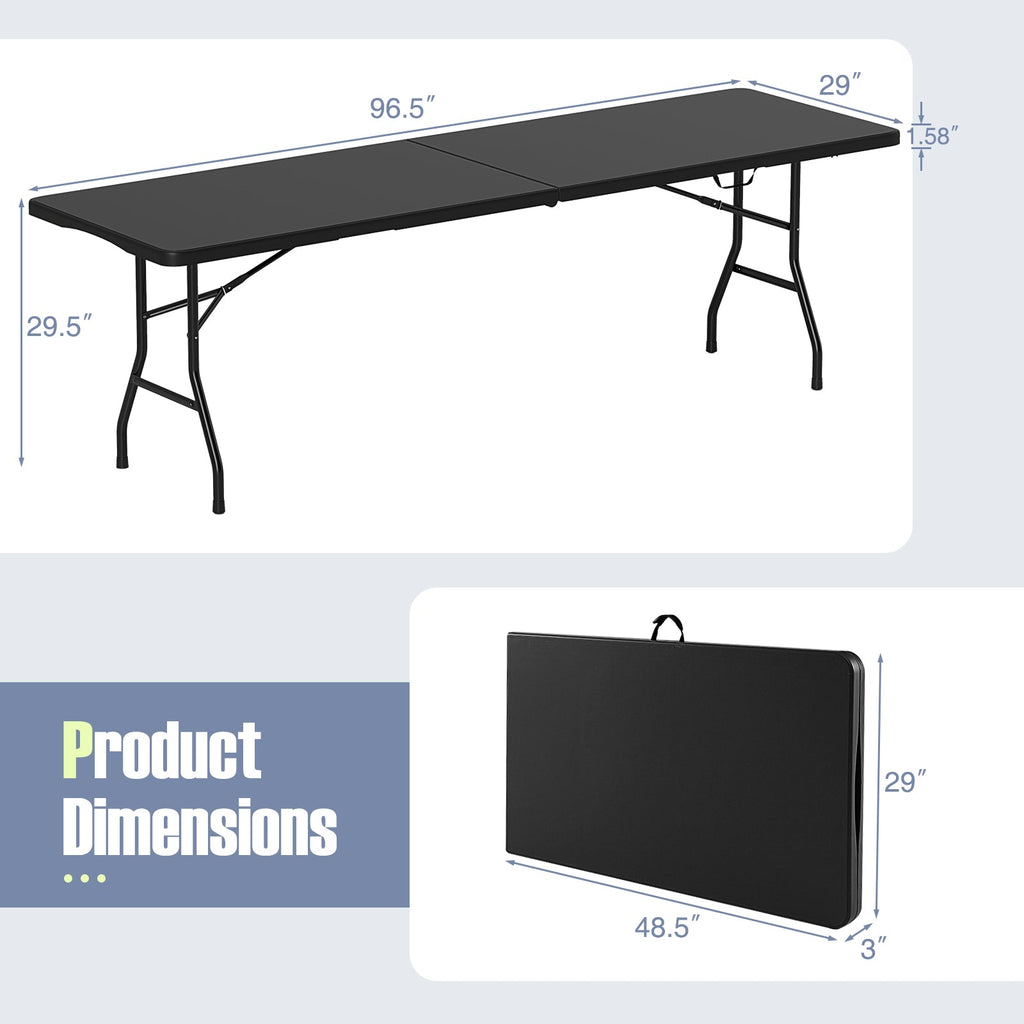 8 ft Portable Folding Table 350 LBS Fold-in-Half Table with HDPE Tabletop