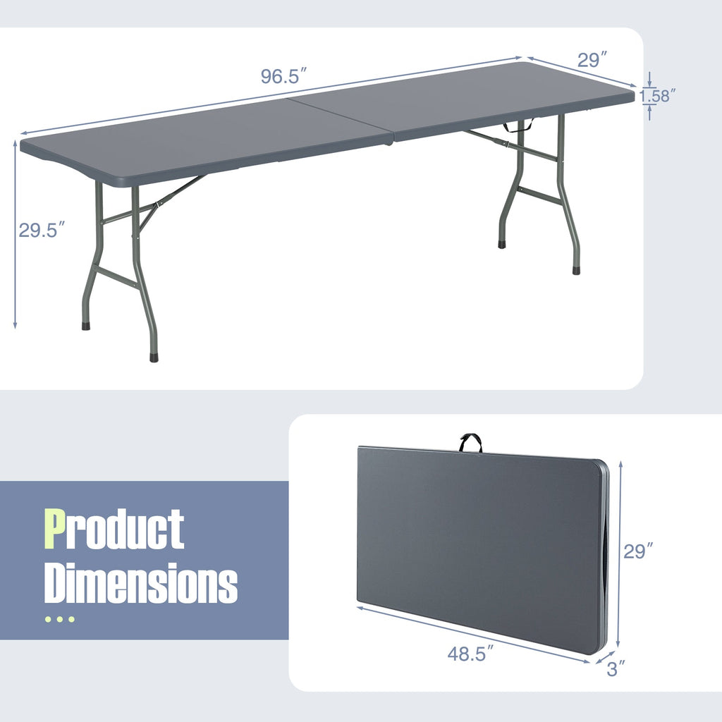 8 ft Portable Folding Table 350 LBS Fold-in-Half Table with HDPE Tabletop