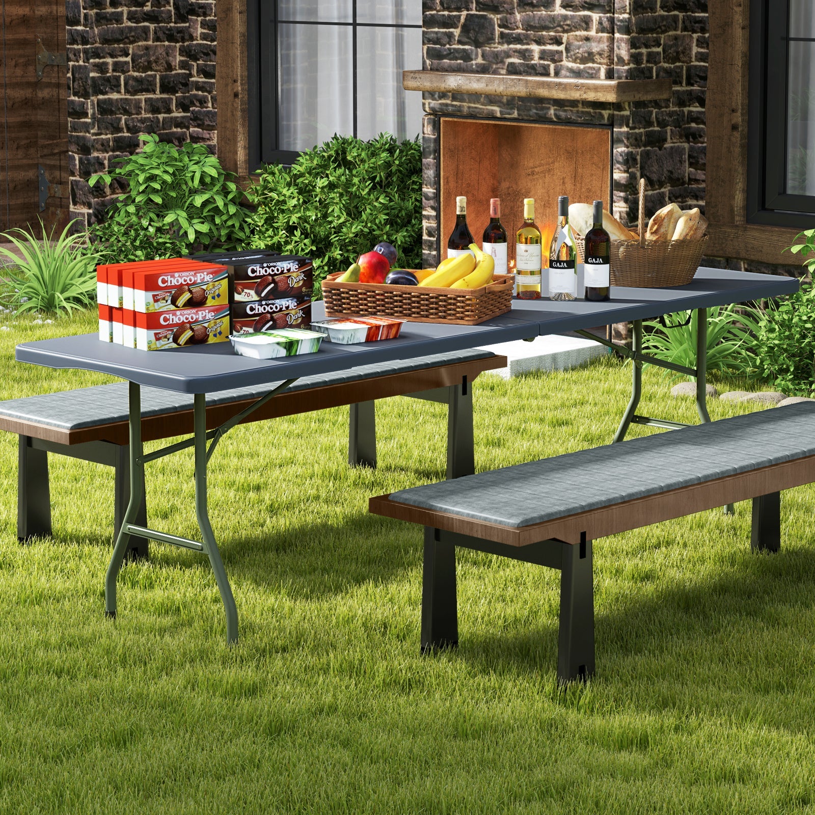 8 ft Portable Folding Table 350 LBS Fold-in-Half Table with HDPE Tabletop