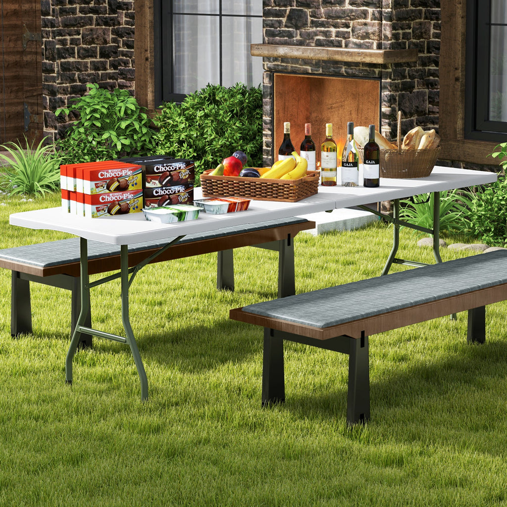 8 ft Portable Folding Table 350 LBS Fold-in-Half Table with HDPE Tabletop