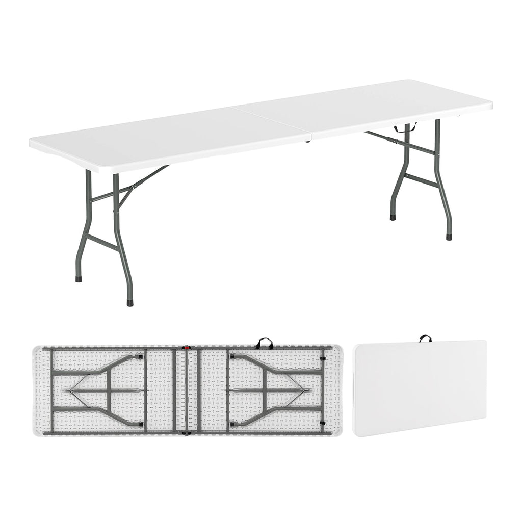 8 ft Portable Folding Table 350 LBS Fold-in-Half Table with HDPE Tabletop