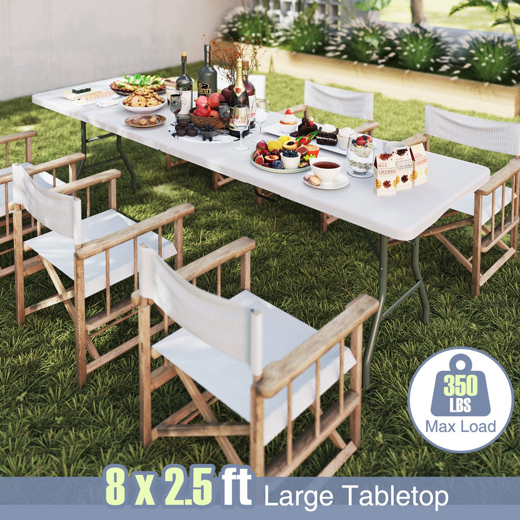 8 ft Portable Folding Table 350 LBS Fold-in-Half Table with HDPE Tabletop