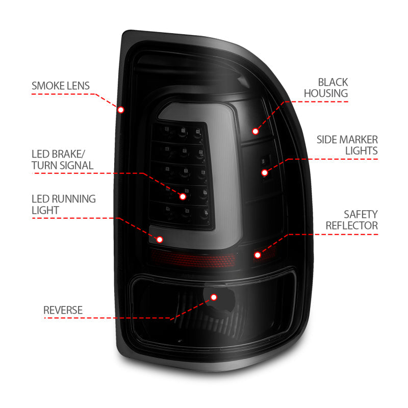 ANZO 1997-2004 Dodge Dakota LED Taillights Black Housing Smoke Lens Pair 311348