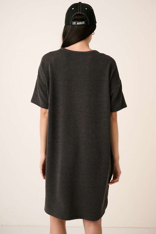 Urban Rib Knit Short Sleeve Tee Dress For Women – Casual, Comfortable, Versatile & Chic For Everyday Outfits