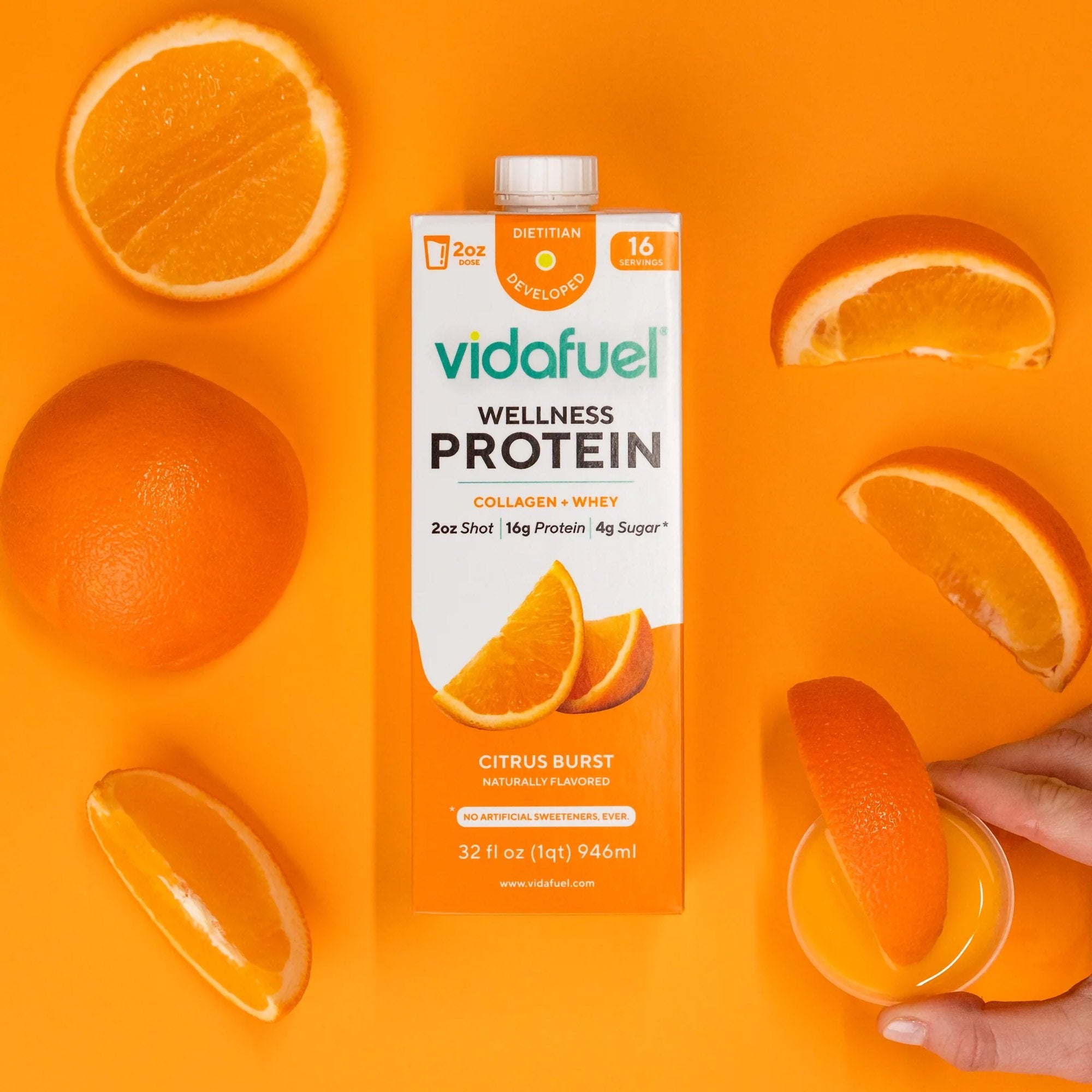 Vidafuel Wellness Protein Drink with Collagen and Whey, Orange Burst Flavor 03-322A