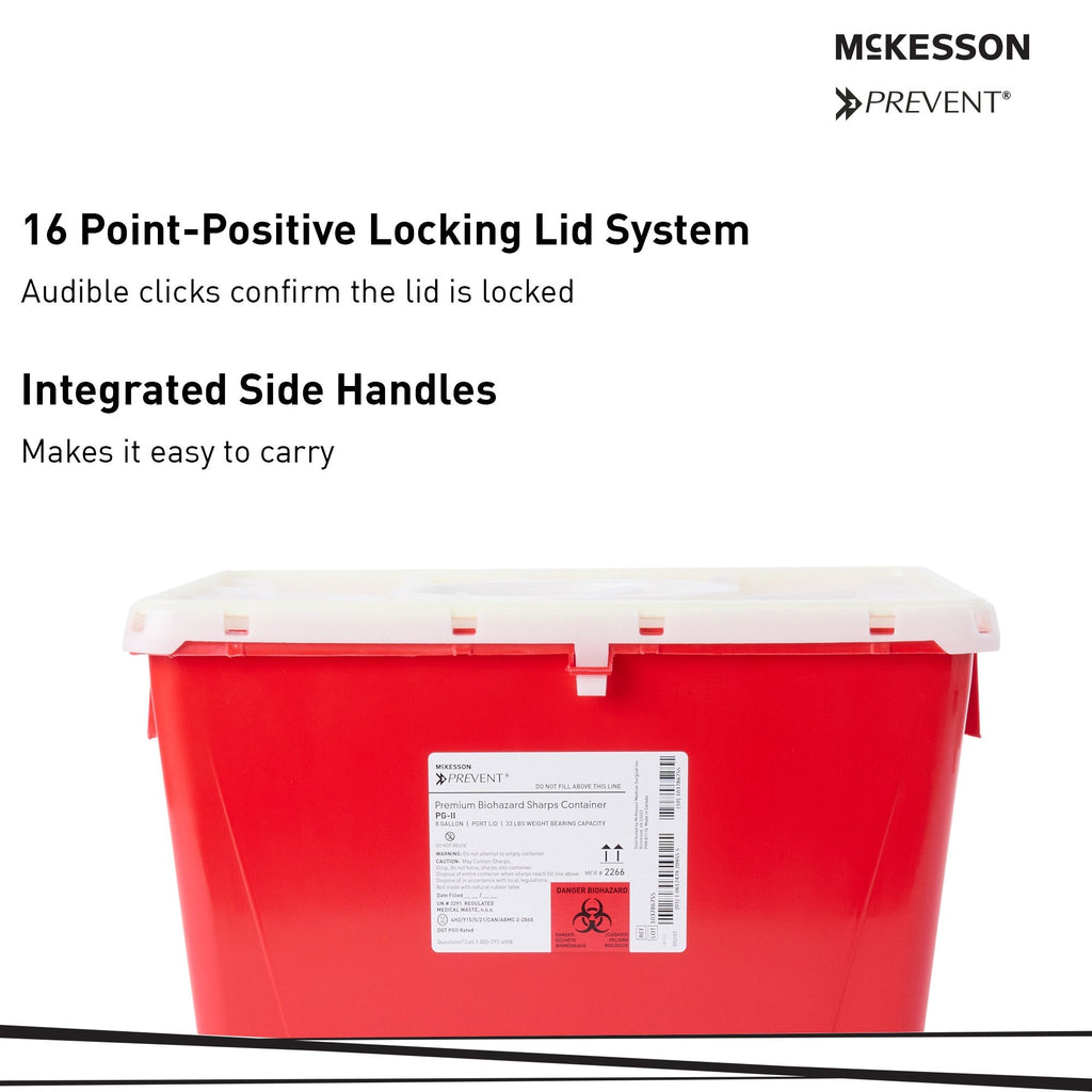 McKesson Prevent® Sharps Container, 8 Gallon, 13-1/2 x 17-3/10 x 13 Inch 2266