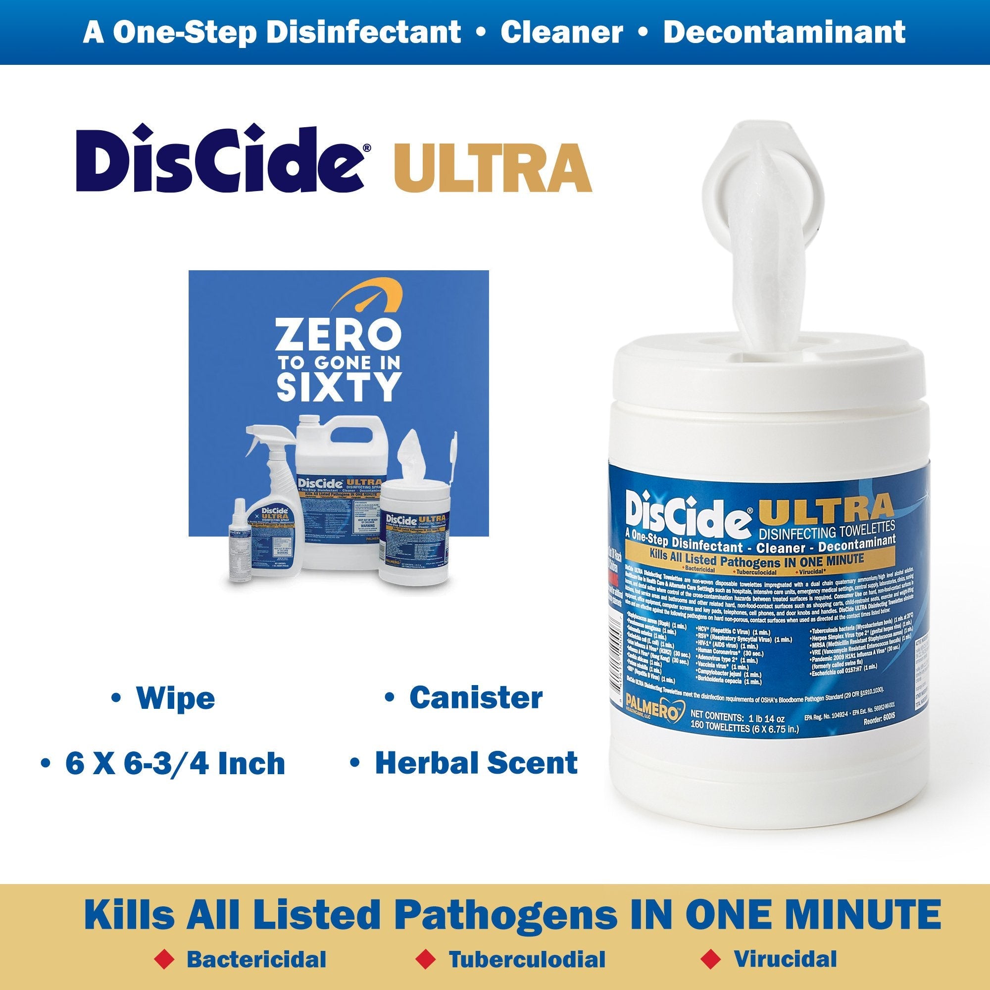 DisCide® Ultra Disinfecting Towelettes, 160 count 60DIS