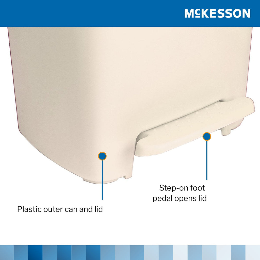 McKesson Waste Can with Step-On Pedal, Plastic, Beige, 15.16 x 14.37 x 18.9 Inch 16-25271