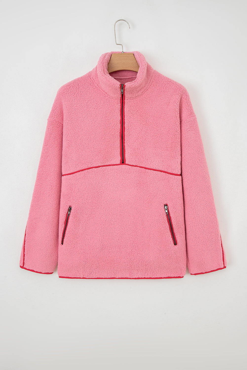 Strawberry Pink Long Sleeve Kangaroo Pocket Sweatshirt