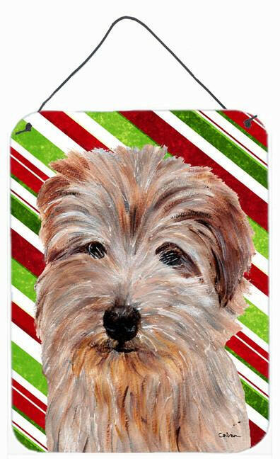 Norfolk Terrier Candy Cane Christmas Wall or Door Hanging Prints Aluminum Metal Sign Kitchen Wall Bar Bathroom Plaque Home Decor Front Door Plaque, 12x16, Multicolor
