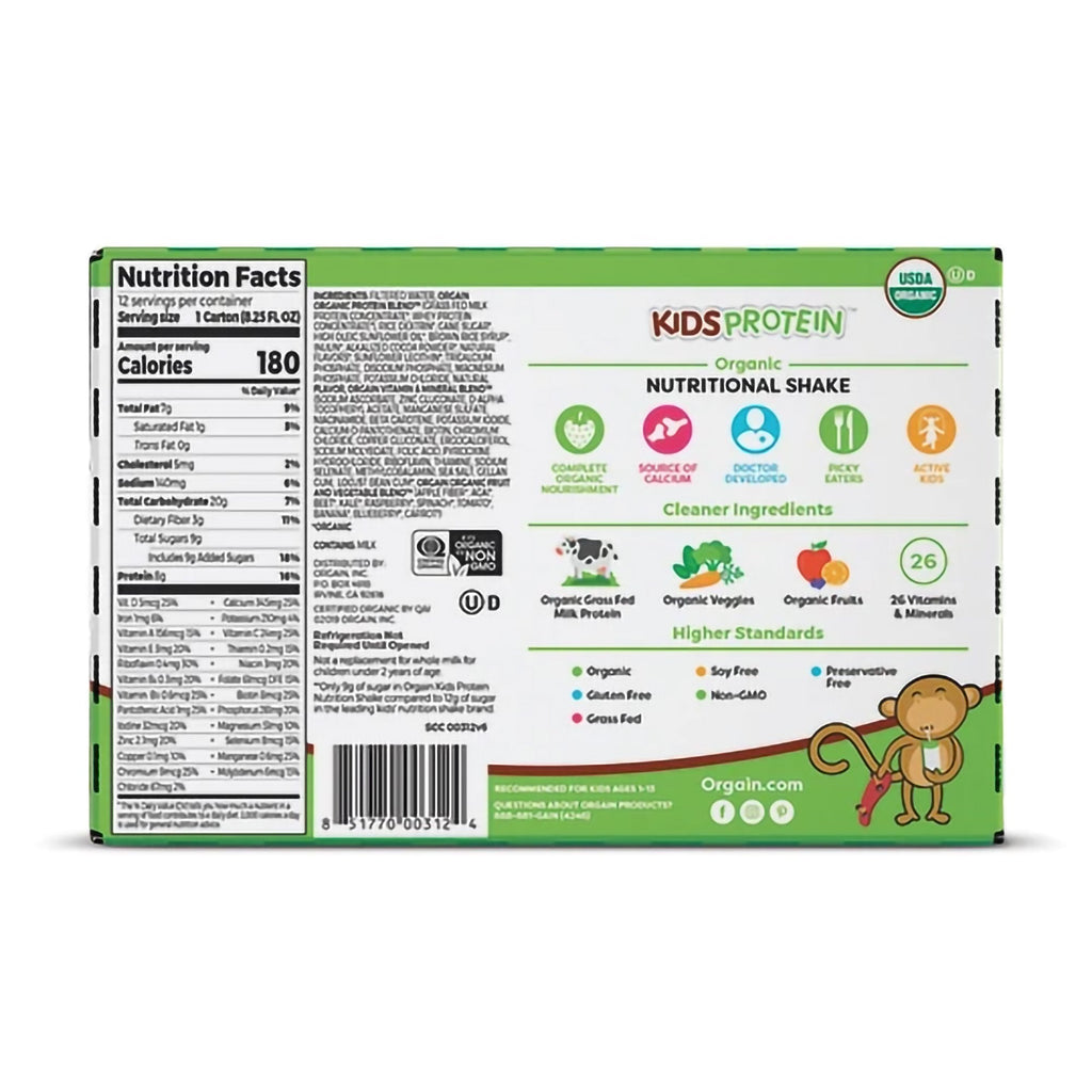 Orgain® Kids® Protein Organic Nutritional Shake, Chocolate, 8.25-ounce carton 851770003124
