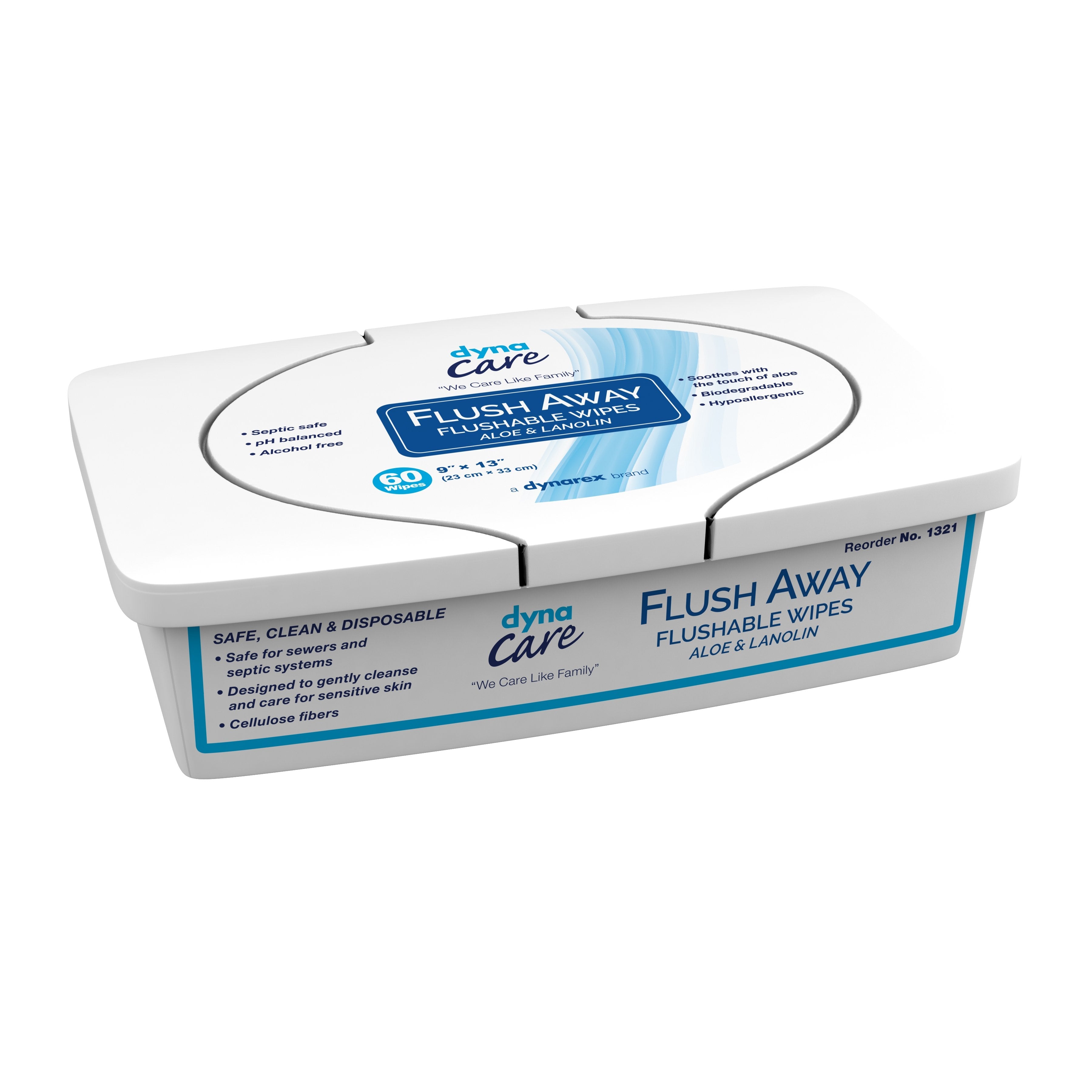 Dynarex Flush Away Personal Wipes, Adult, Tub, Aloe/Lanolin Scented 1321