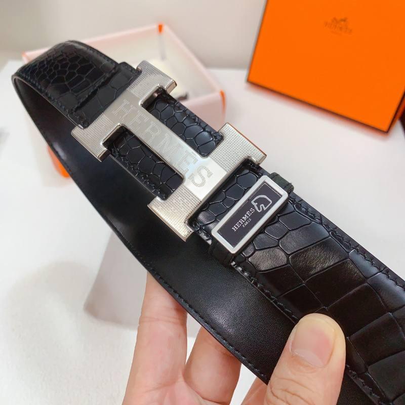 Hermes Men Silver Buckle Belt 'Black'