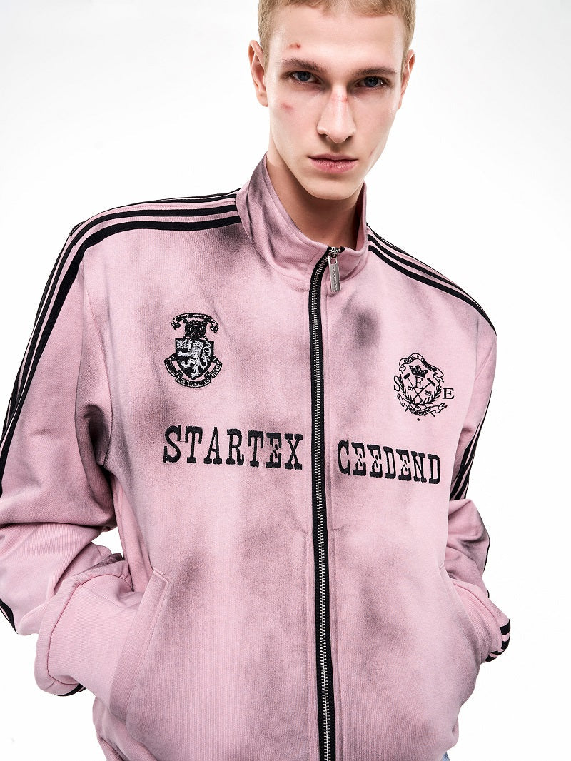 Autumn And Winter American Spray Dirty Distressed Stand Collar Jacket