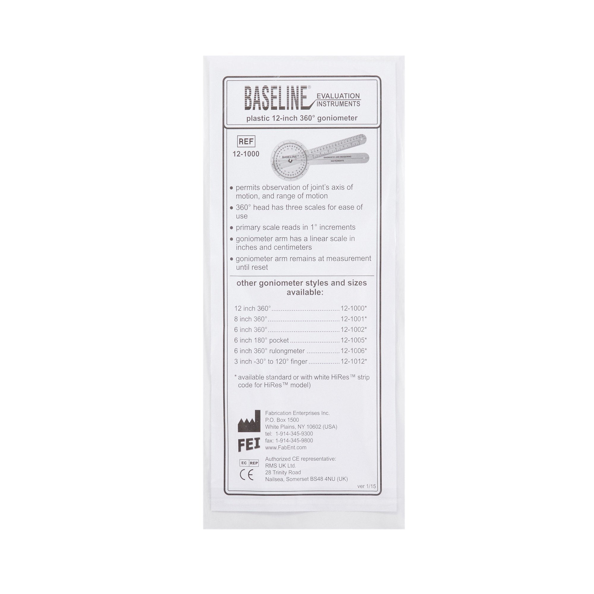Baseline® Goniometer, 12 Inch Arms 12-1000