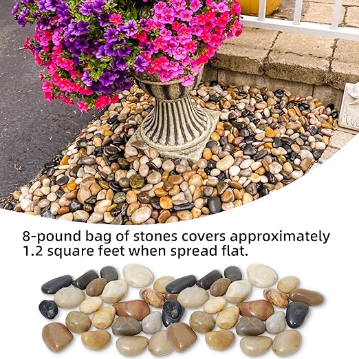 8LB 1" - 2" Decorative River Rocks for Plants, Polished Pebbles for Garden Landscaping, Planters, Aquariums, Vase Fillers – Indoor & Outdoor Decor - PhishStones Products