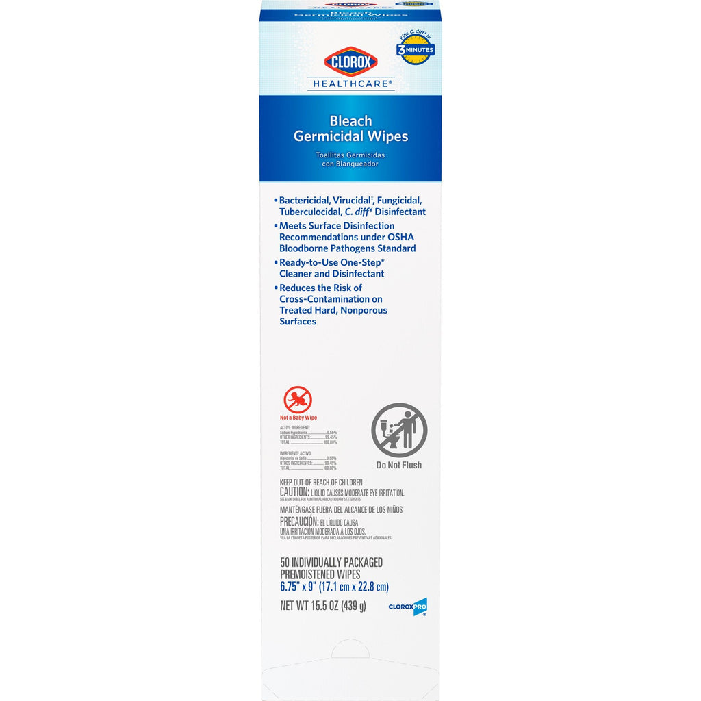 Clorox Healthcare® Bleach Germicidal Wipes, Individual Packets Box of 50 31424