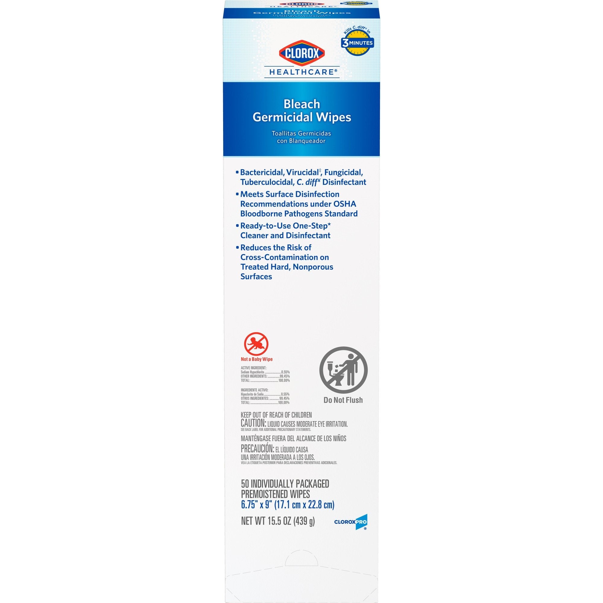 Clorox Healthcare® Bleach Germicidal Wipes, Individual Packets Box of 50 31424