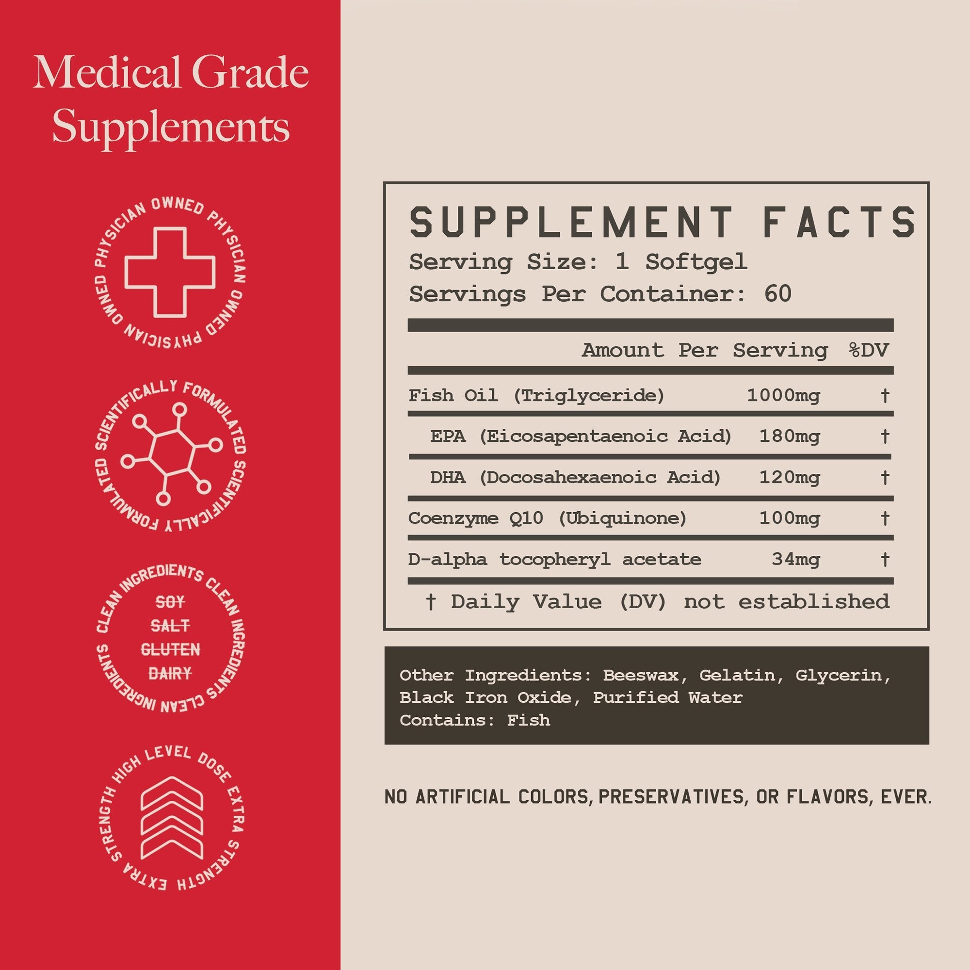 High Level Science Heart + Body + Mind Supplement, Omega-3, CoQ10 & Vitamin E HLS-001