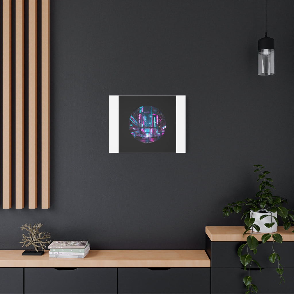 Neon Cyberpunk Cityscape Canvas | synthwave skyline, future city art