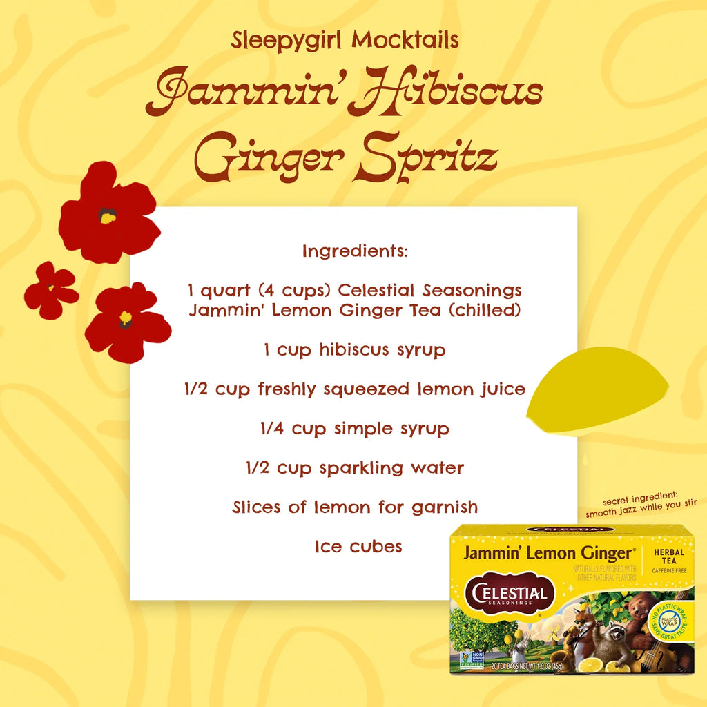 Celestial Seasonings Jammin' Lemon Ginger Herbal Tea, Caffeine-Free, 20 Bags, Case of 6