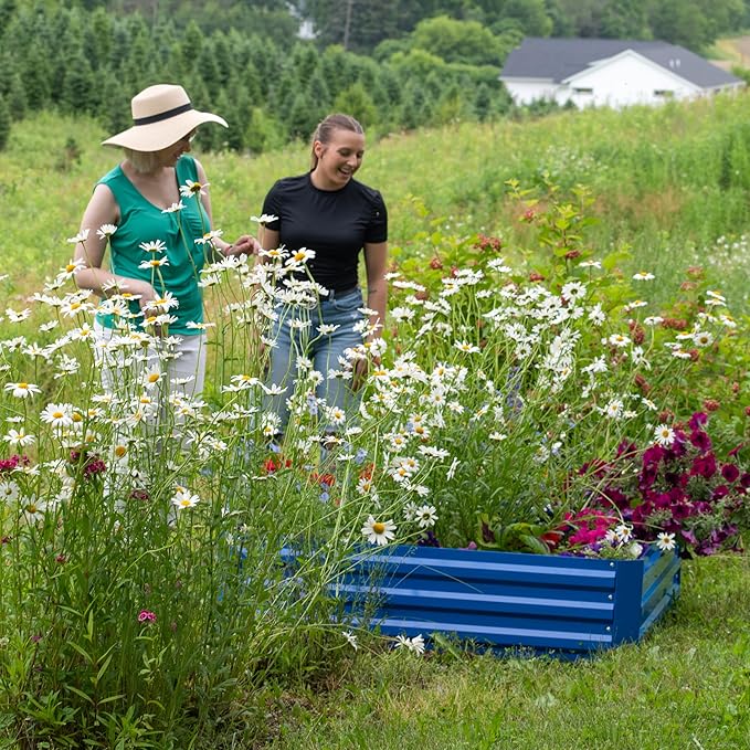 Sunnydaze Galvanized Raised Garden Bed - Metal Raised Bed for Gardening - Outdoor Planter Box for Flowers, Plants, and Vegetables - Blue - 12” H Square