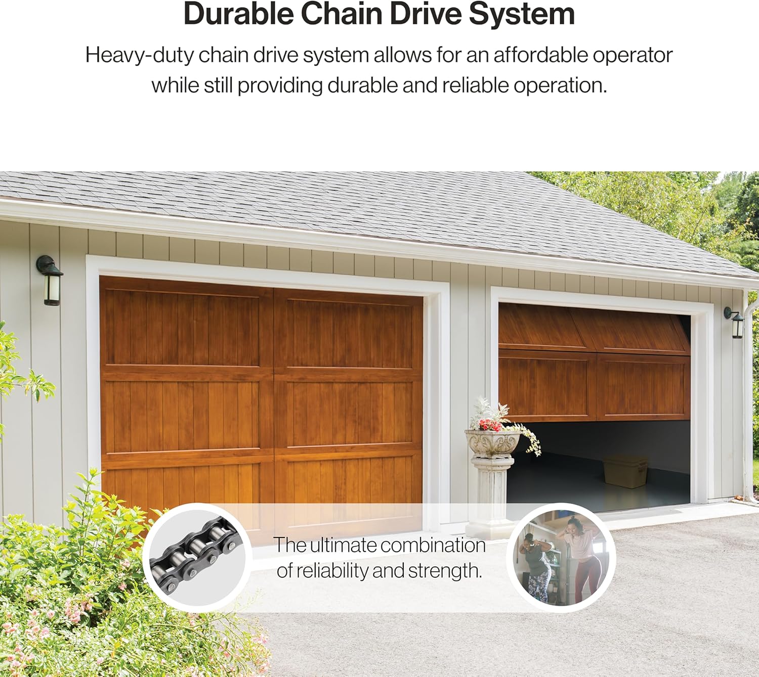 Genie Chain Drive 750 Garage Door Opener with Battery Backup, Surge Protector and one Single Button Garage Door Remote