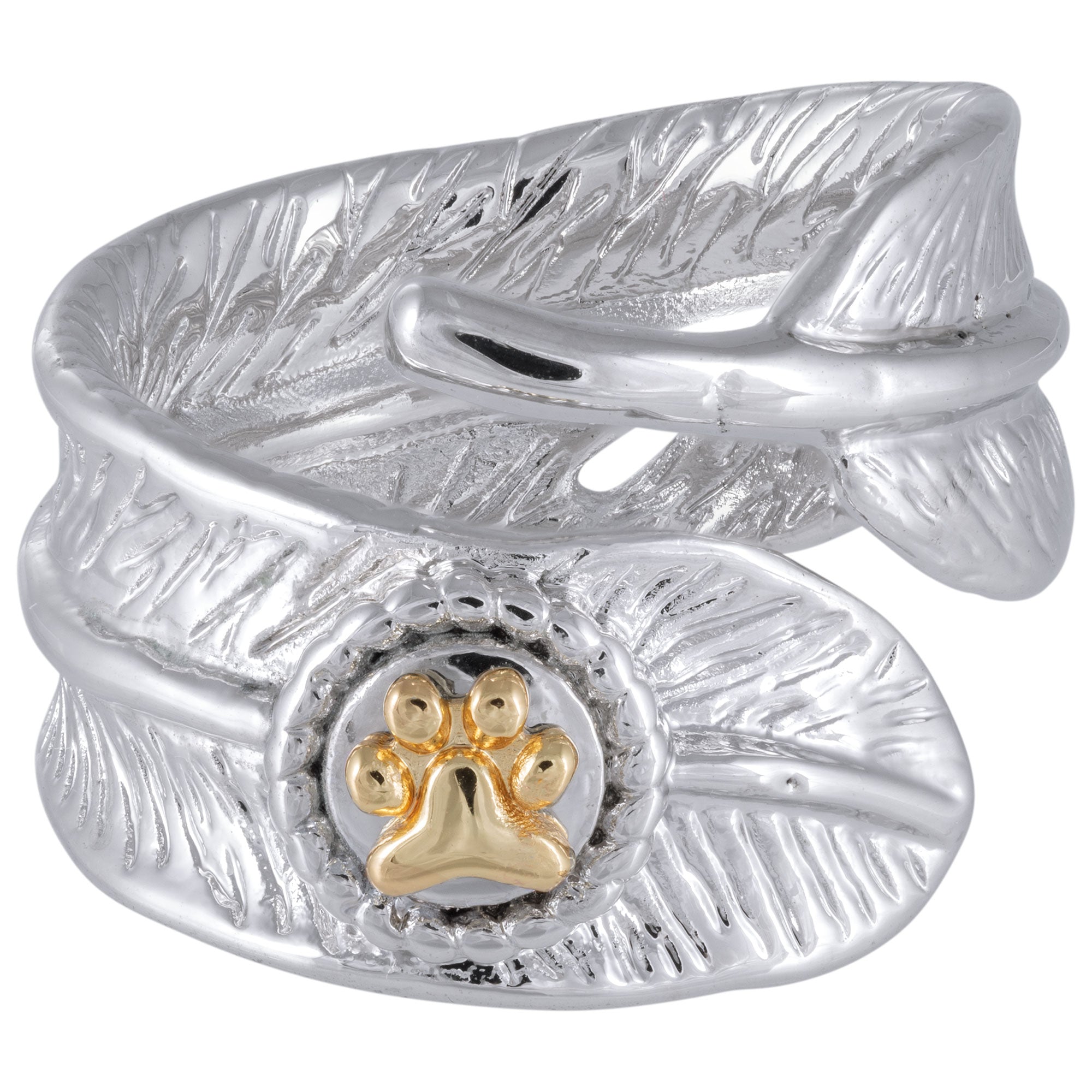GreaterGood Your Wings Were Ready Feather and Brass Paw Print Ring