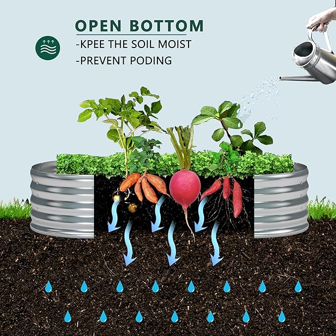 9x3x1.3 Oval Galvanized Raised Garden Bed,Outdoor Planter Box Metal Patio Kit Planting Bed for Vegetables Flowers and Succulents