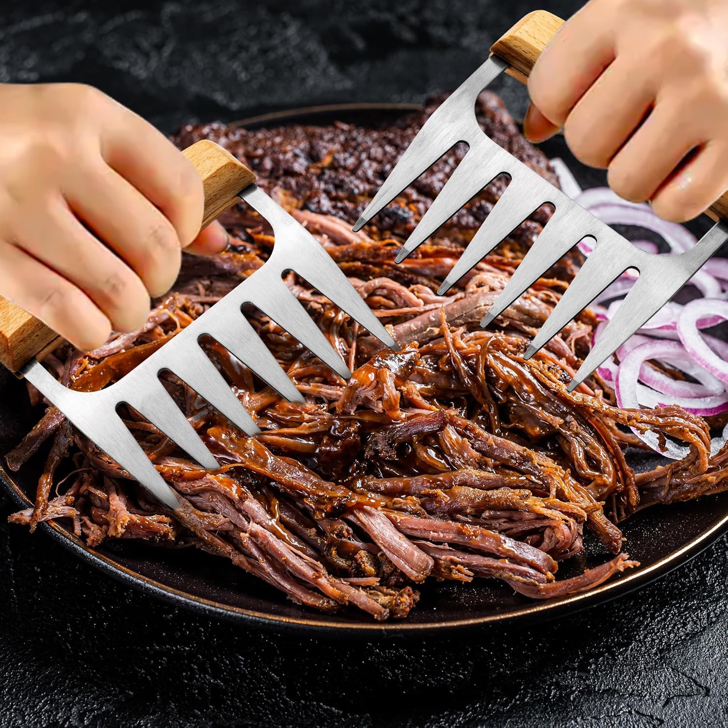 Haooryx Father's Day Meat Claw - Stainless Steel Meat Shredder Claws Grilling Tool BBQ Barbecue Accessories Drawstring Bag Box King of The Grill Best Papa Ever Top Chef Pulled Meat Dad's Birthday Gift