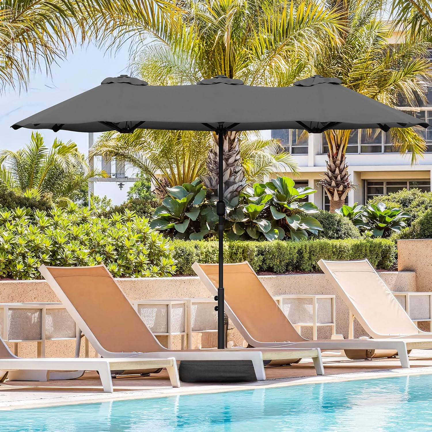 Vongrasig 15FT Large Patio Umbrella with Base Included, Outdoor Double sided Umbrellas with Crank Handle, Rectangle Table Umbrella for Pool Lawn Garden Market