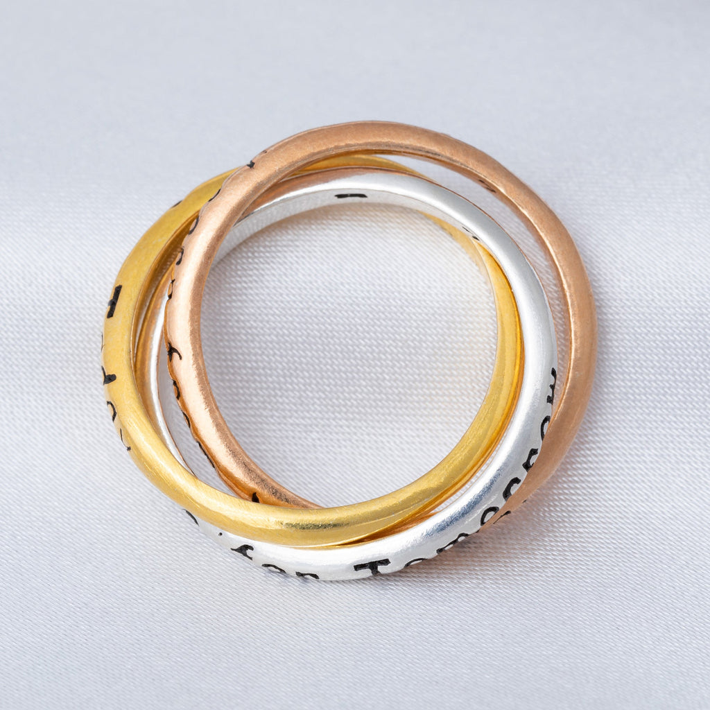 GreaterGood Daily Reminder Trio Fidget Ring in Sterling Silver, Gold, and Copper