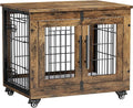 Lulive Small Dog Crate Furniture Set of 2, Dog Kennel Indoor Double Doors Wooden Dog Cage, 27' Heavy Duty Dog Crate with Cushion & Wheels, End Table Pet House Chew-Resistant Up to 30 lb, Rustic Brown