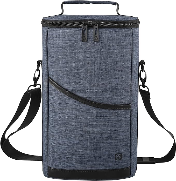 ALLCAMP 2 Bottle Wine Tote Carrier - Insulated Portable Padded Canvas Wine Bag for Travel, BYOB Restaurant, Wine Tasting, Party, Great Christmas Day Gift for Wine Lover，Blue