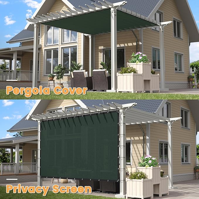 VICLLAX Shade Fabric Sun Shade Cloth with Every 2 FT Grommets for Patio Garden Pergola Cover Canopy 4x14 FT, Dark Green