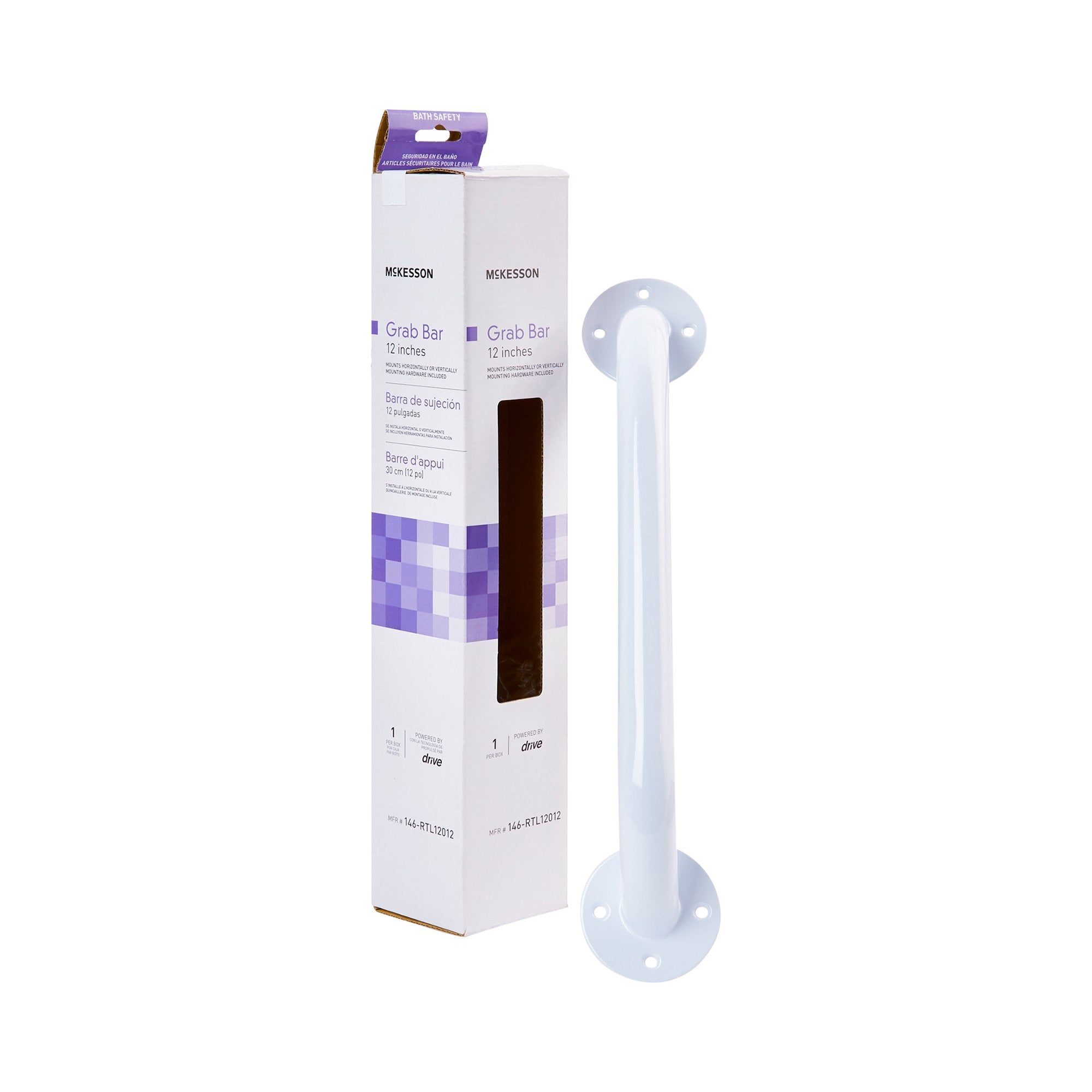 McKesson Wall Grab Bar, White Steel, 12-Inch Length 146-RTL12012