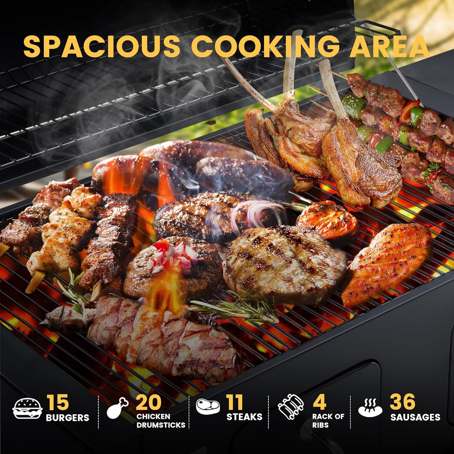 DIFY Extra Large Charcoal Grill with 589 Sq. In. Cooking Area and Foldable Side Table, Outdoor Barbecue Grill with a Liftable Charcoal Tray for Outdoor Picnic and Camping Grilling, Black