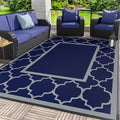 GENIMO Outdoor Rug 8' x 10' Patio Waterproof, Foldable Reversible Plastic Straw Area Rugs Mat for Camper Decor, Outside Carpet for Rv, Deck, Porch, Picnic, Beach, Balcony, Blue & Grey