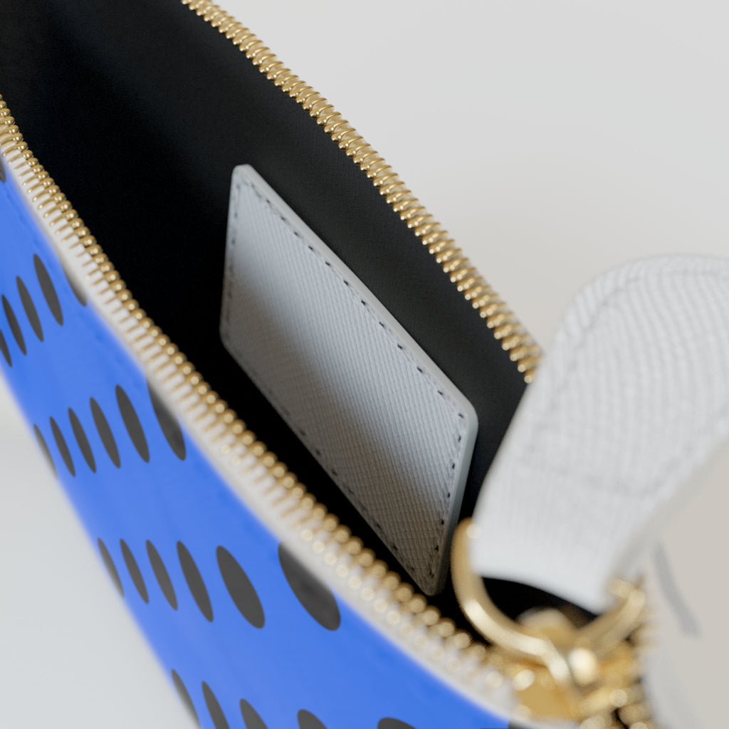 Femme Polka Dot Mini Clutch — Retro Blue Wallet, Vegan Leather