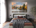 Nature Wall Art Prints - Ocean Forest Mountain Lake Canvas Landscapes - Small to Extra Large Living Room Bedroom Kitchen Bathroom Décor (Misty Fall Reflection, 31L" x 47W" - 3 Panels)